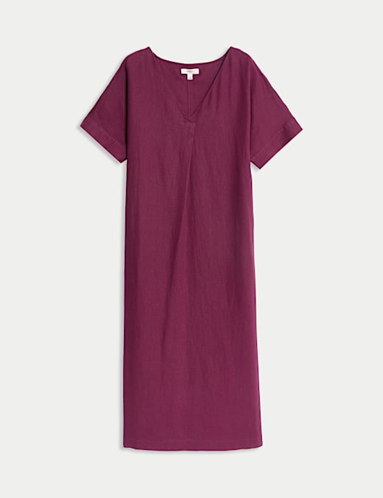 Linen Rich V-Neck Popover Midi Dress