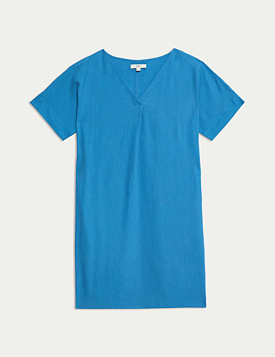 Ίσιο μίνι φόρεμα με λαιμόκοψη V με υψηλή περιεκτικότητα σε λινό