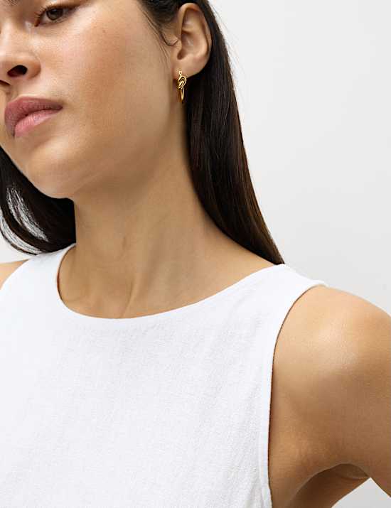 Linen Rich Round Neck Mini Shift Dress