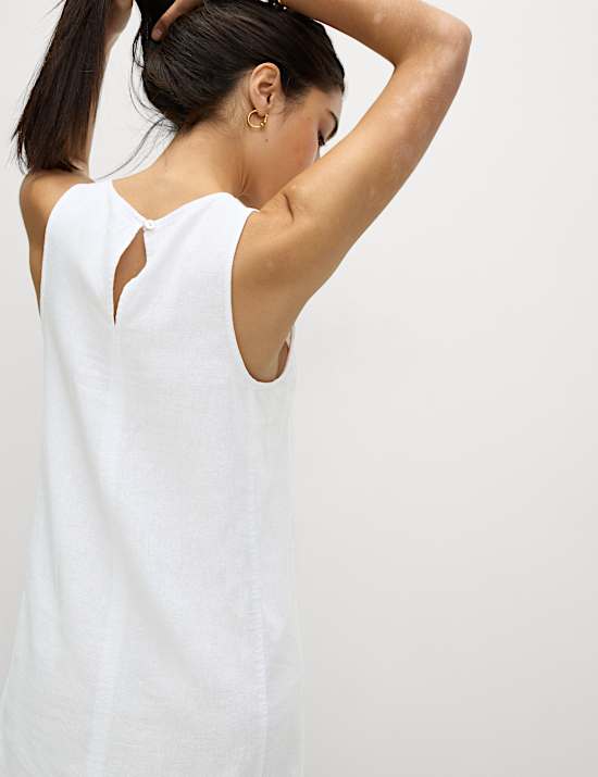 Linen Rich Round Neck Mini Shift Dress