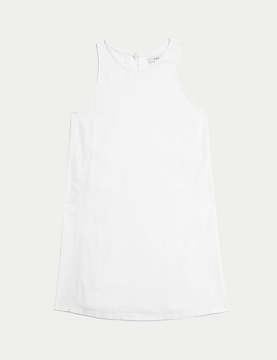 Linen Rich Round Neck Mini Shift Dress