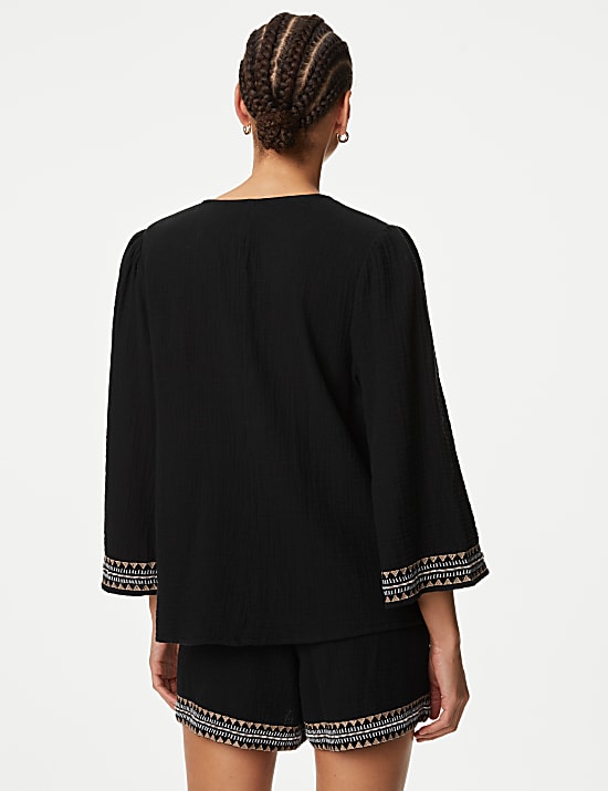 Strandhemd aus reiner Baumwolle mit Stickerei