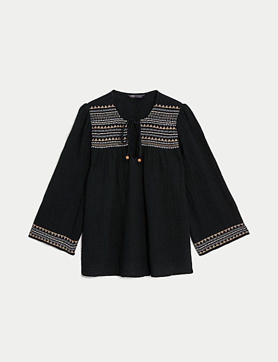 Strandhemd aus reiner Baumwolle mit Stickerei