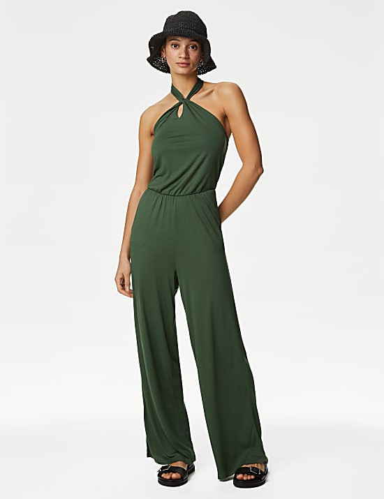 Jersey Tie Neck Jumpsuit