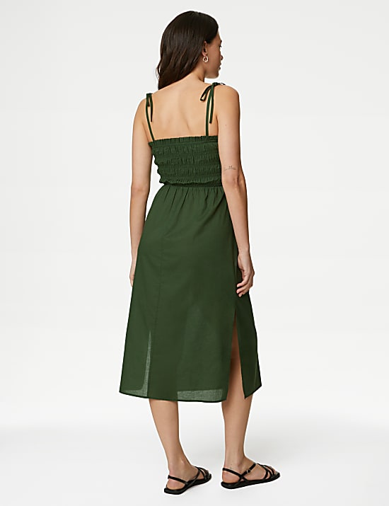 Robe de plage style midi 100 % coton &agrave; d&eacute;tail fronc&eacute;
