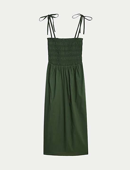 Robe de plage style midi 100 % coton &agrave; d&eacute;tail fronc&eacute;