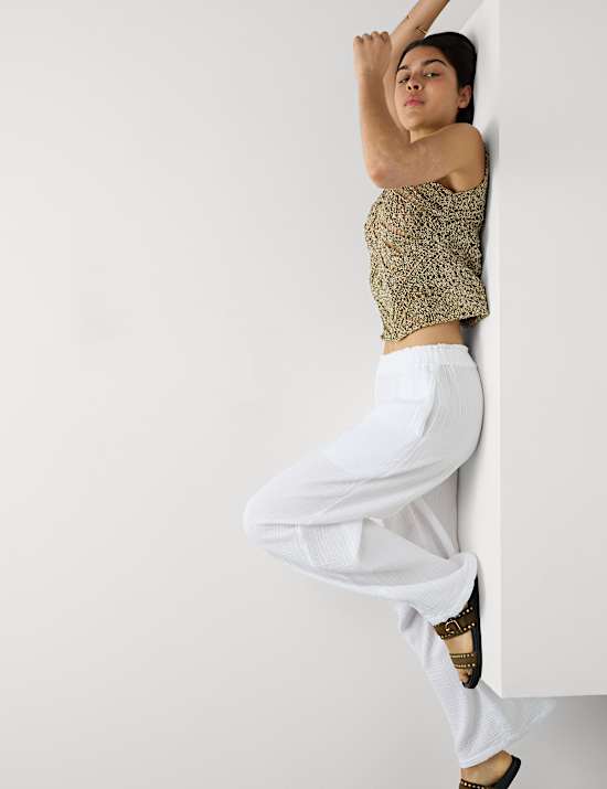 Zuiver katoenen strandbroek met elastische tailleband