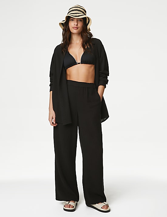 Pure Cotton Elasticated Waist Beach Trousers