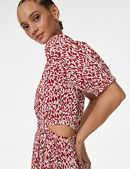 Puur katoenen strandjurk met blote schouder en print