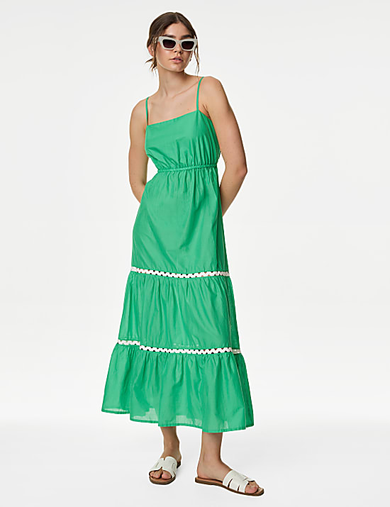 Robe de plage midi 100 % coton &agrave; encolure carr&eacute;e