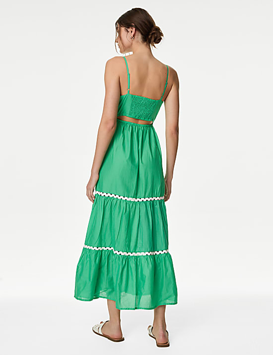 Robe de plage midi 100 % coton &agrave; encolure carr&eacute;e