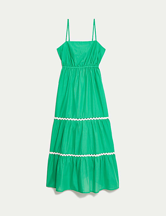 Robe de plage midi 100 % coton &agrave; encolure carr&eacute;e