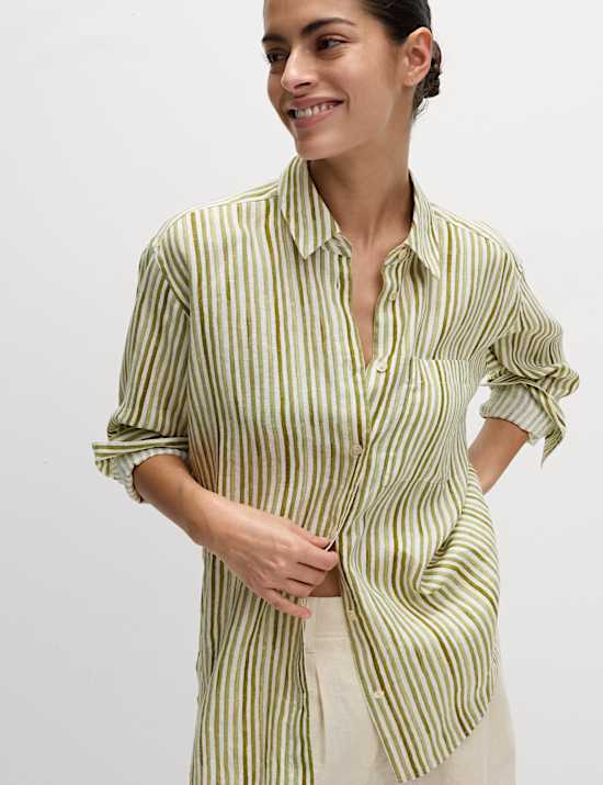 Pure Linen Striped Oversized Shirt
