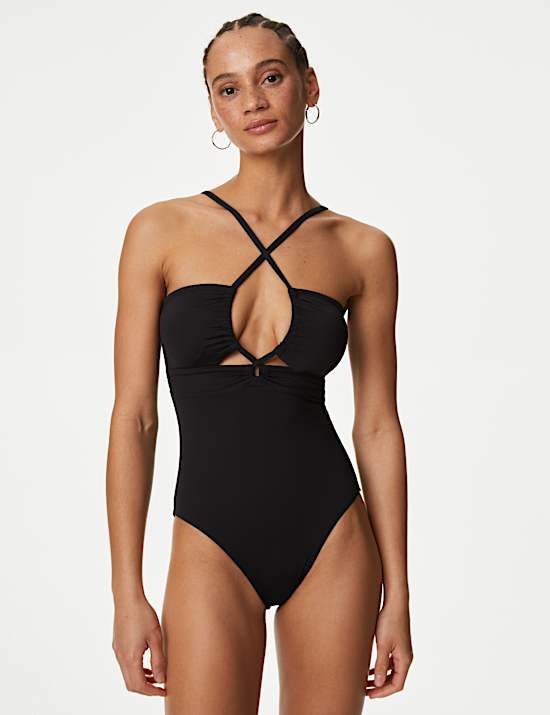 Maillot de bain ampliforme dos nu &agrave; motif ajour&eacute;