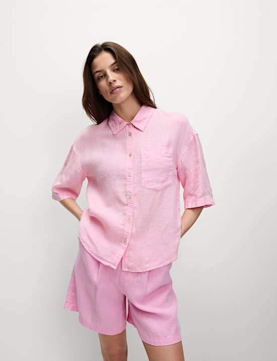 Pure Linen Collared Relaxed Shirt