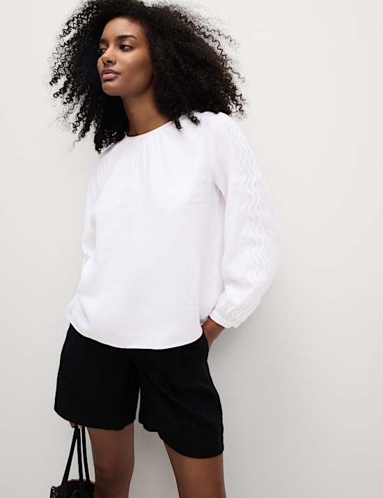 Linen Rich Broderie Blouse