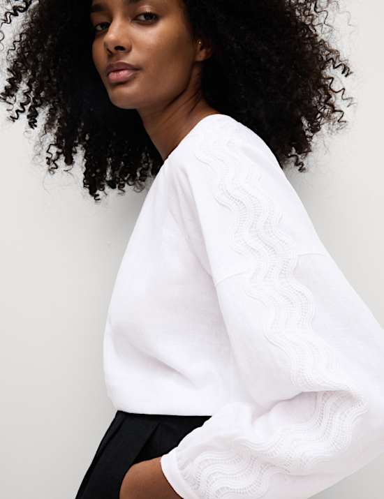 Linen Rich Broderie Blouse