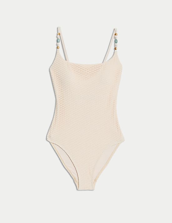 Maillot de bain textur&eacute; &agrave; d&eacute;collet&eacute; rond