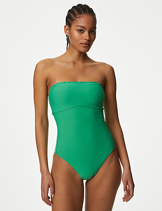 Maillot de bain bandeau en neoprene a detail festonne MEDIUM GREEN Maillots de bain M S FR