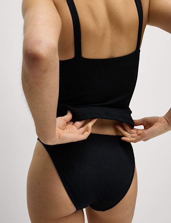 Textured High Leg Bikini Bottoms