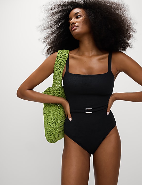 Textured Square Neck Swimsuit