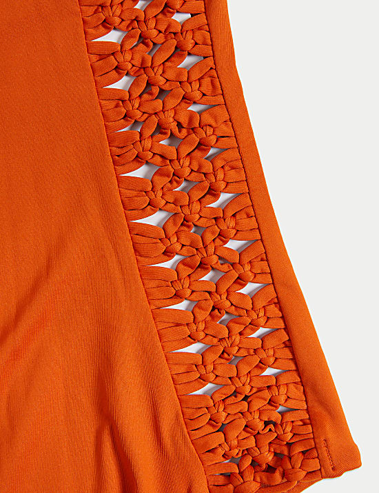 Maillot de bain ampliforme à col carré et détail macramé