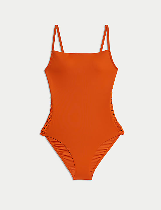 Maillot de bain ampliforme à col carré et détail macramé