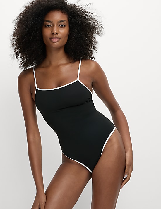 Contrast Trim Square Neck Swimsuit