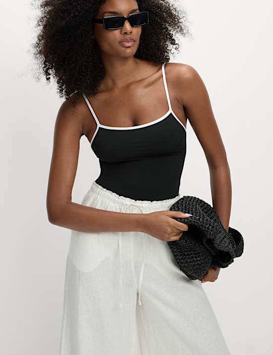 Contrast Trim Square Neck Swimsuit