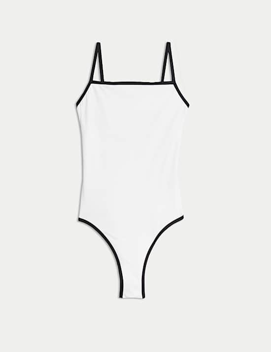 Contrast Trim Square Neck Swimsuit
