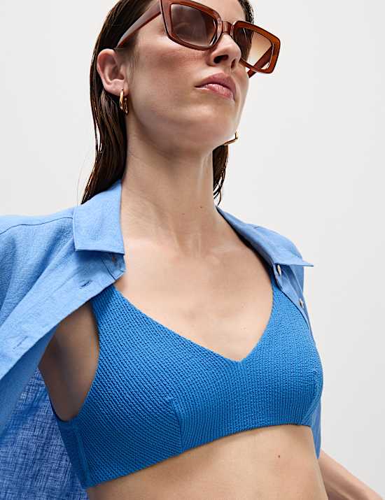 Textured Padded Plunge Bikini Top