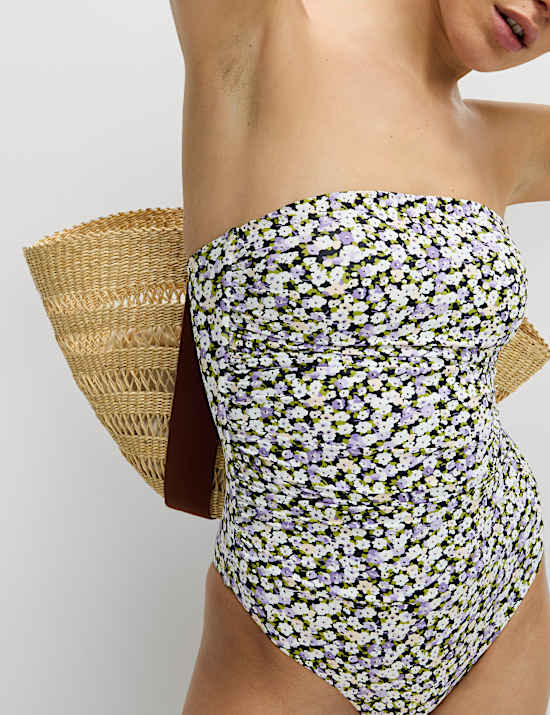 Tummy Control Printed Padded Bandeau Swimsuit