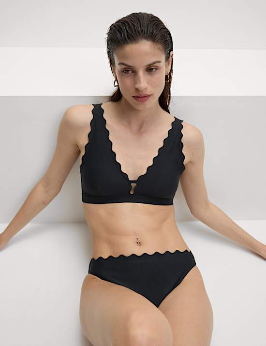 Neoprene Scallop High Leg Bikini Bottoms