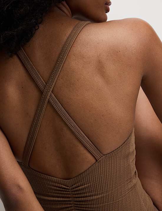 Textured Scoop Neck Cross Back Swimsuit