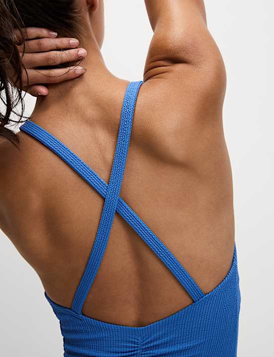 Textured Scoop Neck Cross Back Swimsuit