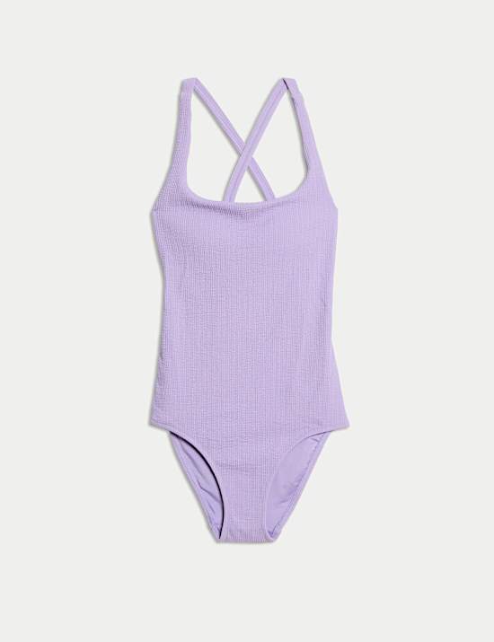 Textured Scoop Neck Cross Back Swimsuit