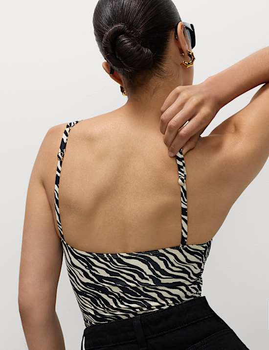 Haut de tankini à col carré et motif fleuri