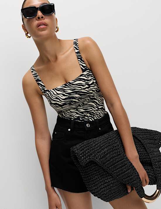 Haut de tankini à col carré et motif fleuri