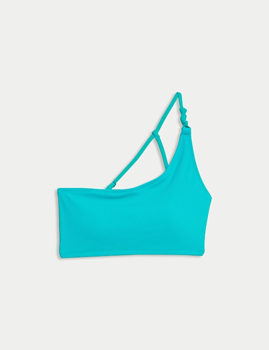 Textured Strap Detail One Shoulder Bikini Top