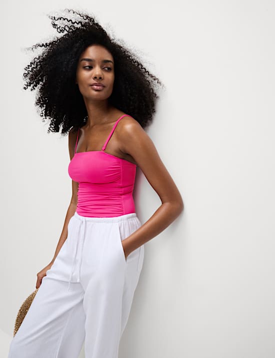 Maillot de bain ampliforme bandeau à volant effet ventre plat