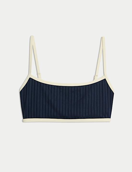 Ribbed Contrast Tipping Scoop Neck Bikini Top