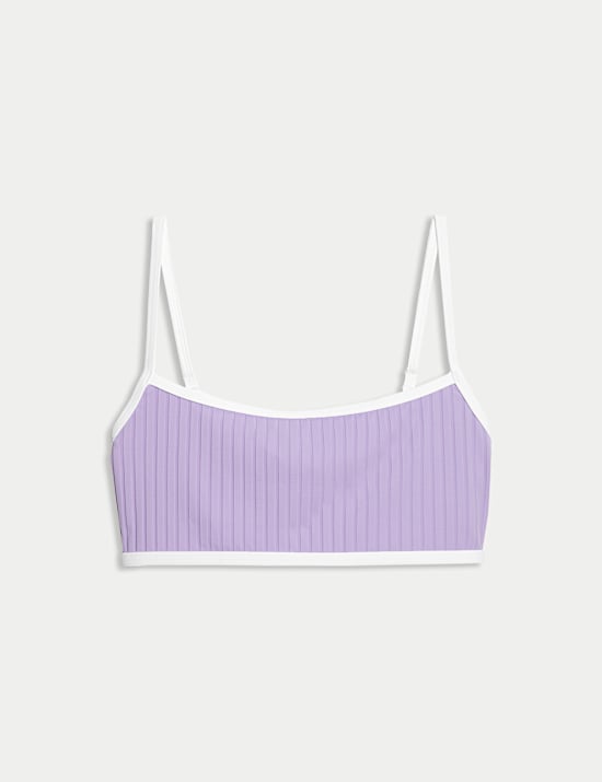 Ribbed Contrast Tipping Scoop Neck Bikini Top