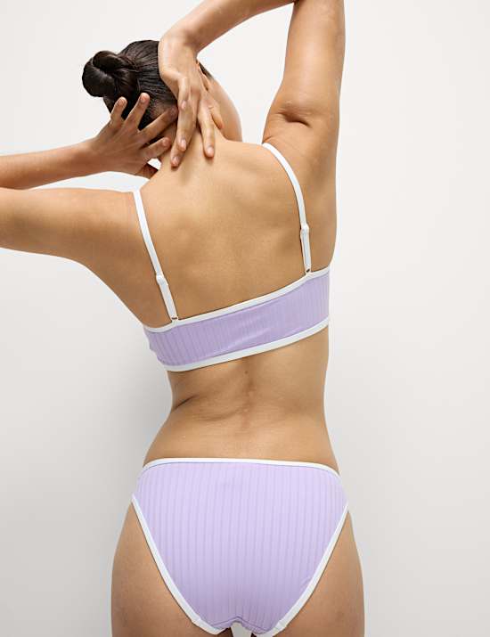 Ribbed Tipped High Leg Bikini Bottoms