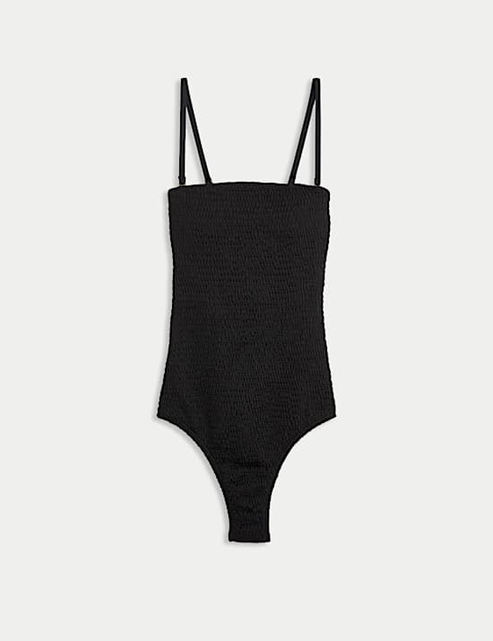 Maillot de bain bandeau ampliforme à col carré et détail froncé