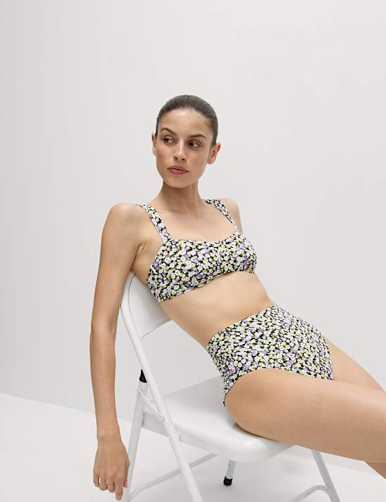 Floral Padded Sweetheart Neck Bikini Top