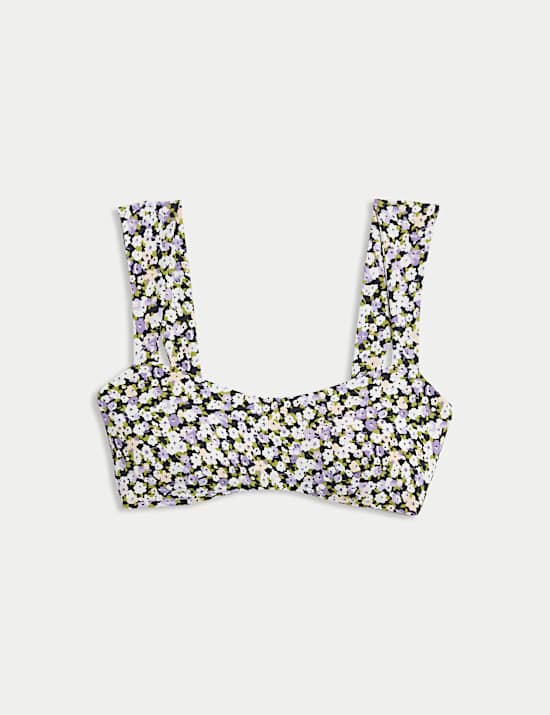 Floral Padded Sweetheart Neck Bikini Top