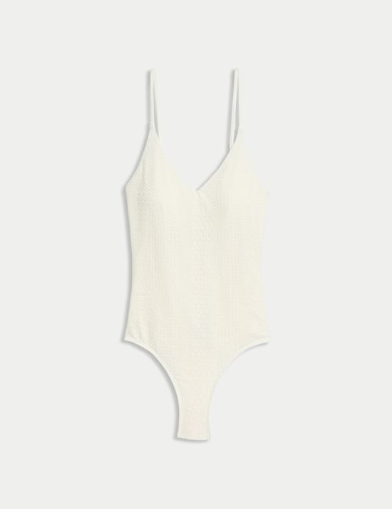 Textured Tie Detail Plunge Swimsuit