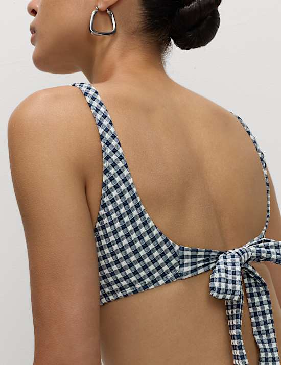 Gingham Tie Back Plunge Bikini Top