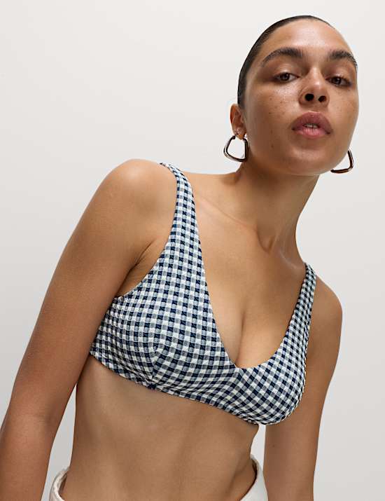Gingham Tie Back Plunge Bikini Top