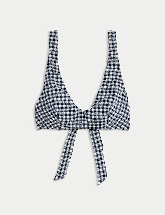 Gingham Tie Back Plunge Bikini Top